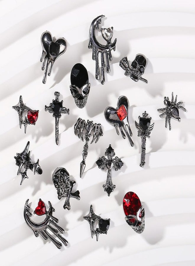 UCCASA 32 PCS Halloween Nails Charms 3D Alloy Spider Skull Nail Art Supplies for Acrylic Nails Dark Black Cross Moon Nail Gems and Charms Nail Jewelry for Women Halloween DIY Nail Art Decoration Accessories - Image 5