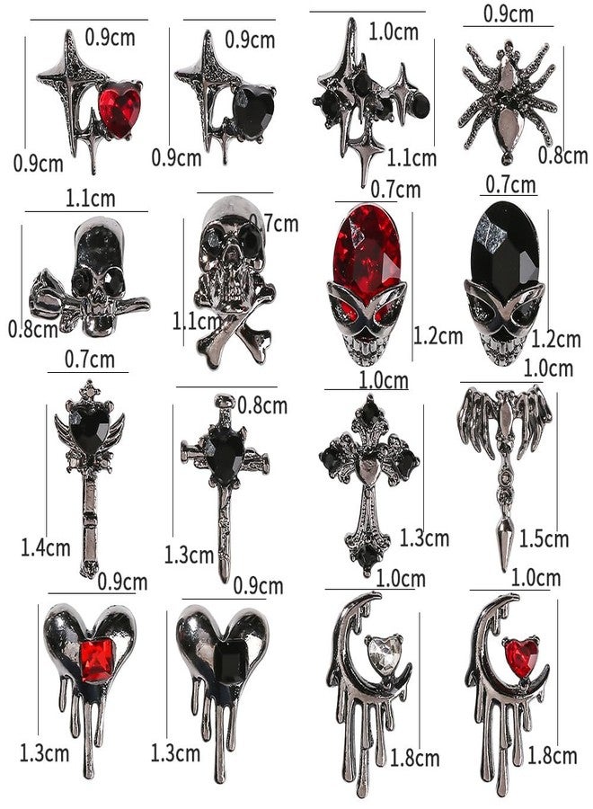 UCCASA 32 PCS Halloween Nails Charms 3D Alloy Spider Skull Nail Art Supplies for Acrylic Nails Dark Black Cross Moon Nail Gems and Charms Nail Jewelry for Women Halloween DIY Nail Art Decoration Accessories - Image 4