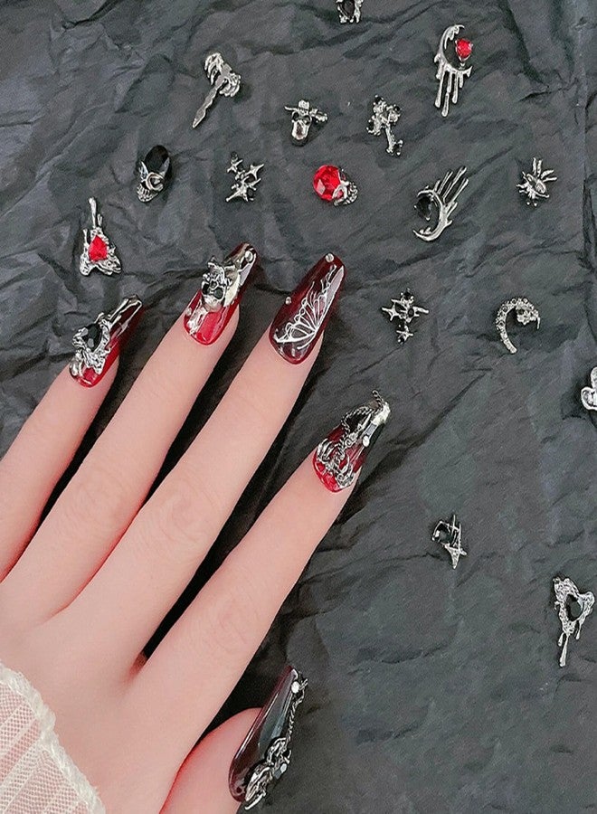 UCCASA 32 PCS Halloween Nails Charms 3D Alloy Spider Skull Nail Art Supplies for Acrylic Nails Dark Black Cross Moon Nail Gems and Charms Nail Jewelry for Women Halloween DIY Nail Art Decoration Accessories - Image 3