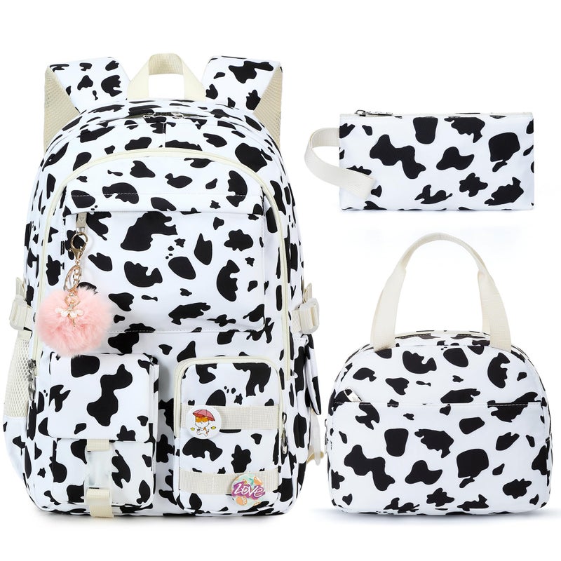 Hidds 3 PCS Backpack Set for Girls Laptop College School Backpack with Lunch Box Pencil Case Women Teens Cute Bookbag Kids Elementary Middle High School Bag Student Bookbags Set Travel Daypack Black - Image 2