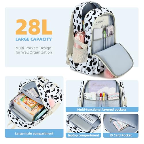 Hidds 3 PCS Backpack Set for Girls Laptop College School Backpack with Lunch Box Pencil Case Women Teens Cute Bookbag Kids Elementary Middle High School Bag Student Bookbags Set Travel Daypack Black - Image 3