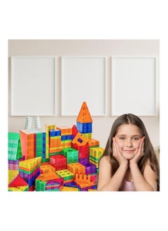 HOPHOP HOPHOP 100pcs bagnet building tiles vibrant clear color early learning brain development magnetic 3D building blocks,construction play boards, creativity beyond imagination  - Image 2