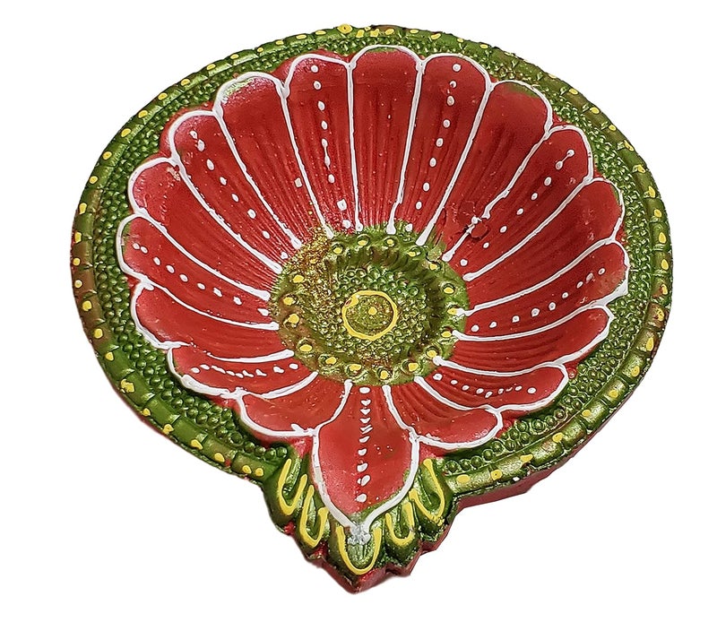 Pure Source India Hand Made Colorful Clay Diya for Diwali Decoration Big Size Deepak 1 Piece Multicolor - Image 1