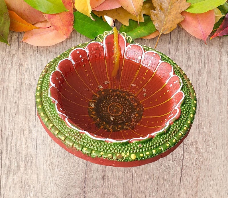 Pure Source India Hand Made Colorful Clay Diya for Diwali Decoration Big Size Deepak 1 Piece Multicolor - Image 3
