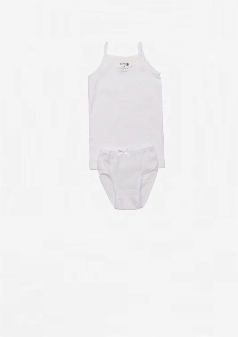 Defne 100% Cotton Lace Embroidered Thin Strap Girl's Undershirt Panties Set