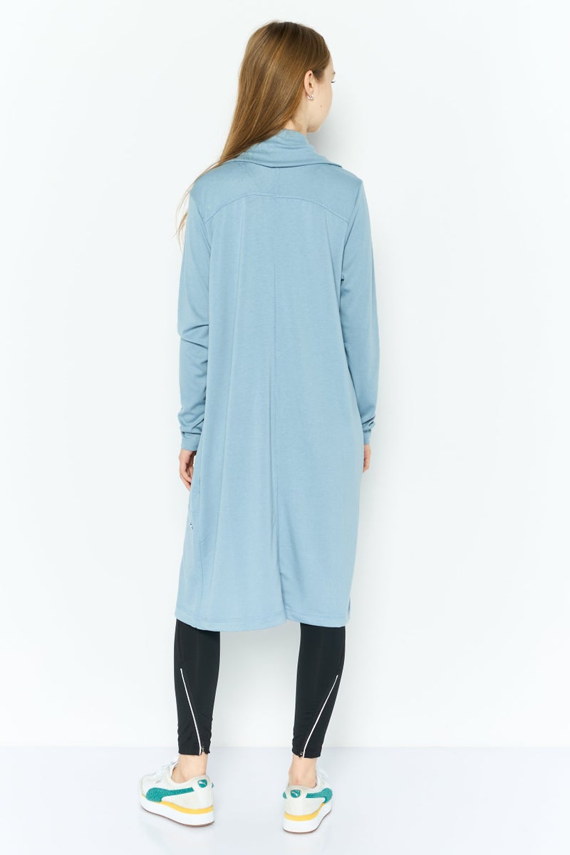 Jones New York Women Hood Neck Brand Logo Cardigan, Blue - Image 4