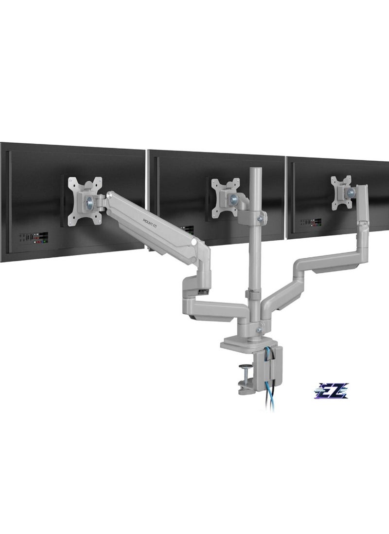 ELTRAZONE 3-Monitor Stand with Balanced Adjustment – USB & Audio Ports, Fits VESA Screens 24”-32”, Perfect for Gaming or Workstations  - Image 1