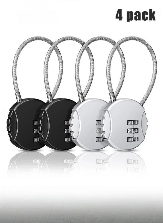 4 قطع من أقفال الأرقام المركبة المكونة من 3 أرقام، أقفال مركبة، قفل للأمتعة، أقفال سفر مقاومة للماء للمدرسة، بوابة، سياج، خزانة، صندوق أدوات، حقيبة سفر، صالة ألعاب رياضية، تخزين بمشبك (أسود، فضي) - Image 1