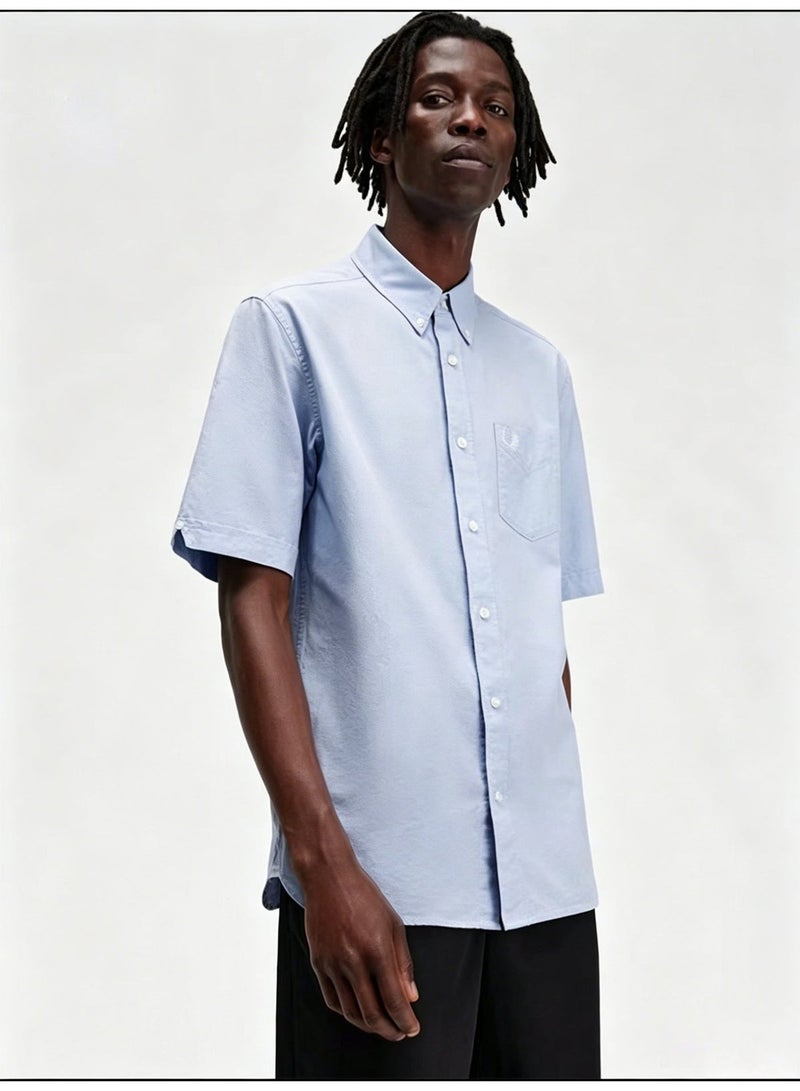 Fred Perry Blue Embroidered Casual Short Sleeve Shirt - Image 1