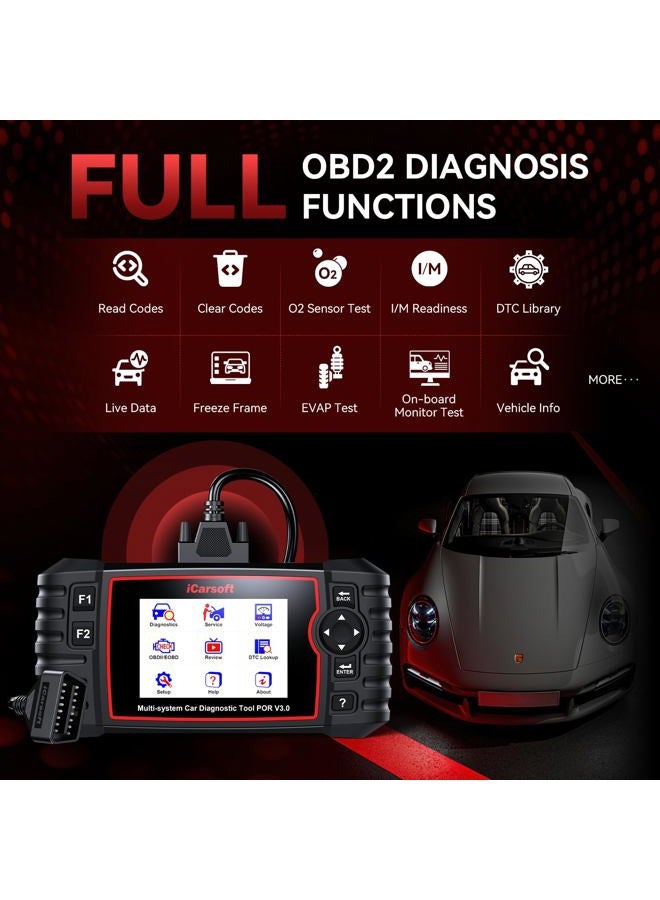 iCarsoft Bidirectional Diagnostic Tool for Porsche/Cayenne, POR V3.0 (Enhance Version) All System OBD2 Scanner, 23+Special Reset Service Code Reader for Porsche, Battery Test, Auto VIN - Image 4
