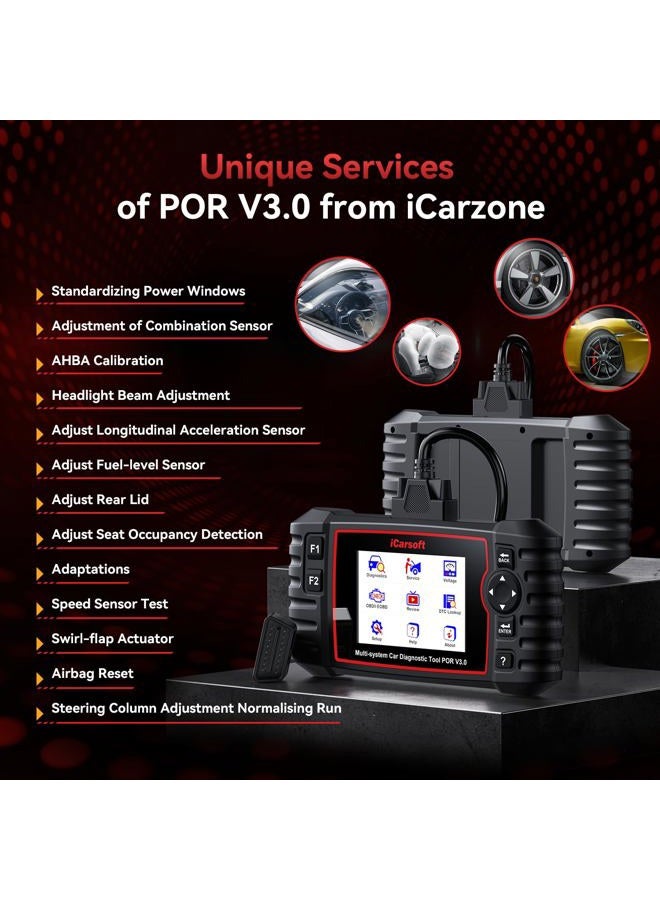 iCarsoft Bidirectional Diagnostic Tool for Porsche/Cayenne, POR V3.0 (Enhance Version) All System OBD2 Scanner, 23+Special Reset Service Code Reader for Porsche, Battery Test, Auto VIN - Image 5