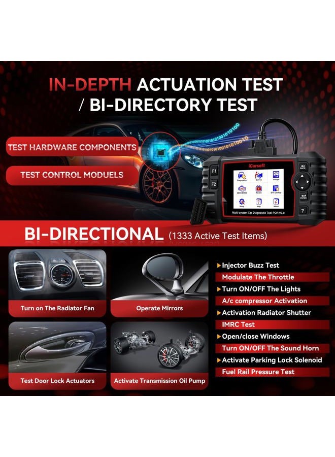 iCarsoft Bidirectional Diagnostic Tool for Porsche/Cayenne, POR V3.0 (Enhance Version) All System OBD2 Scanner, 23+Special Reset Service Code Reader for Porsche, Battery Test, Auto VIN - Image 3