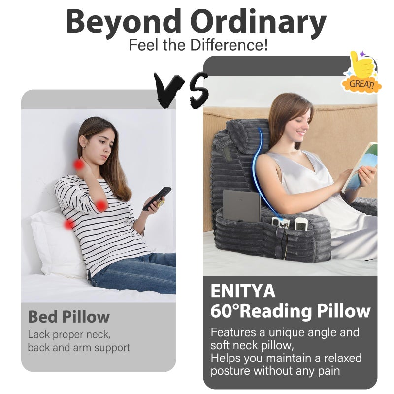 ENITYA 19â€ Back Pillow for Bed Sitting up, Built-in Armrests & Big Pockets, Back Support Chair Pillow for Sitting up/Watching TV/Reading/Gaming/Resting/Post Surgery/Nursing - Image 5