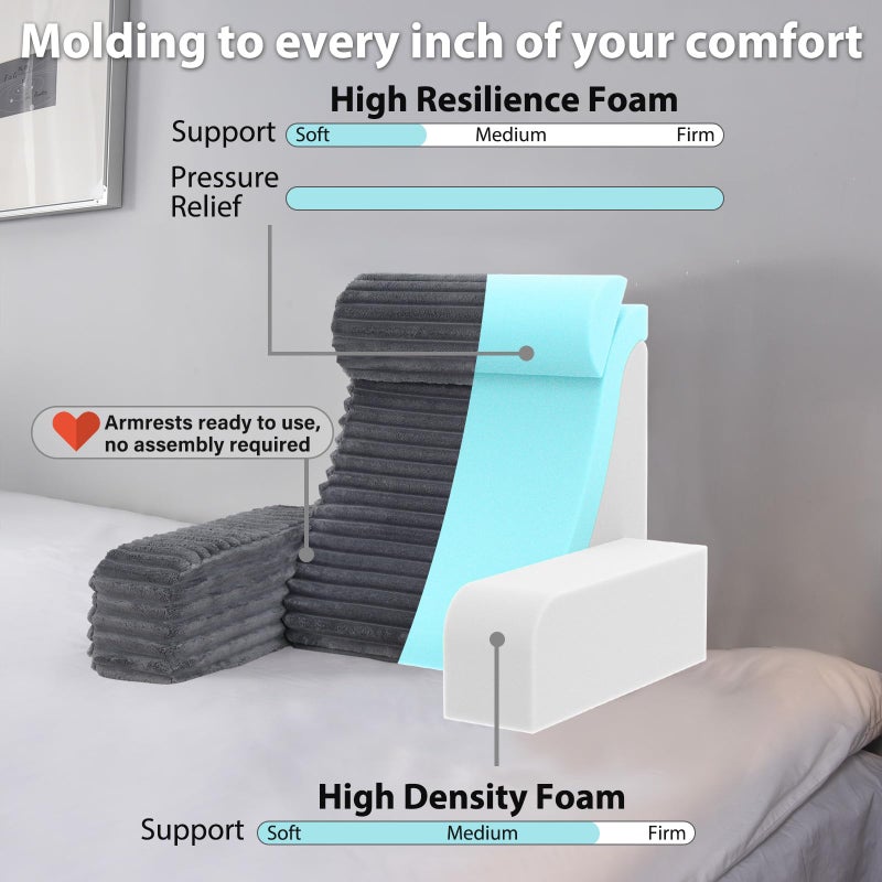 ENITYA 19â€ Back Pillow for Bed Sitting up, Built-in Armrests & Big Pockets, Back Support Chair Pillow for Sitting up/Watching TV/Reading/Gaming/Resting/Post Surgery/Nursing - Image 2