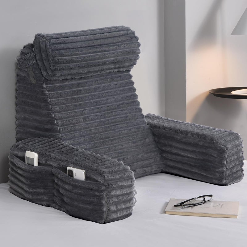 ENITYA 19â€ Back Pillow for Bed Sitting up, Built-in Armrests & Big Pockets, Back Support Chair Pillow for Sitting up/Watching TV/Reading/Gaming/Resting/Post Surgery/Nursing - Image 1