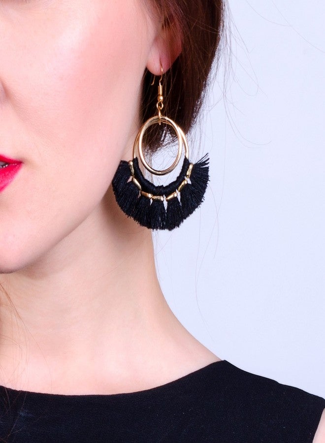 BaubleStar Fan Tassel Hoop Earrings Dangle White Fringe Drop Thread Tiered Layered Earring for Women Boho Bohemia - Image 5