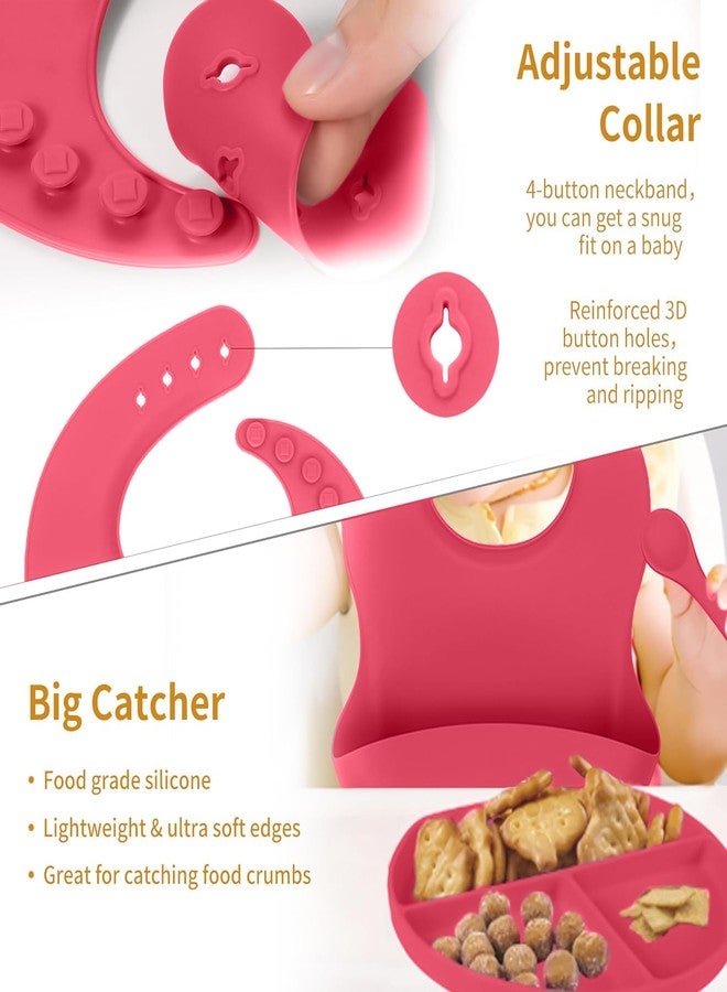 Tony Stark 7 Pcs Silicone Baby Feeding Set Bpa-Free,Microwave Safe,Anti-Slip Base | Complete Tableware Kit for Babies & Toddlers with Suction Plate,Bowl,Cup, Spoon,Fork & Bib (Pink) - Image 2