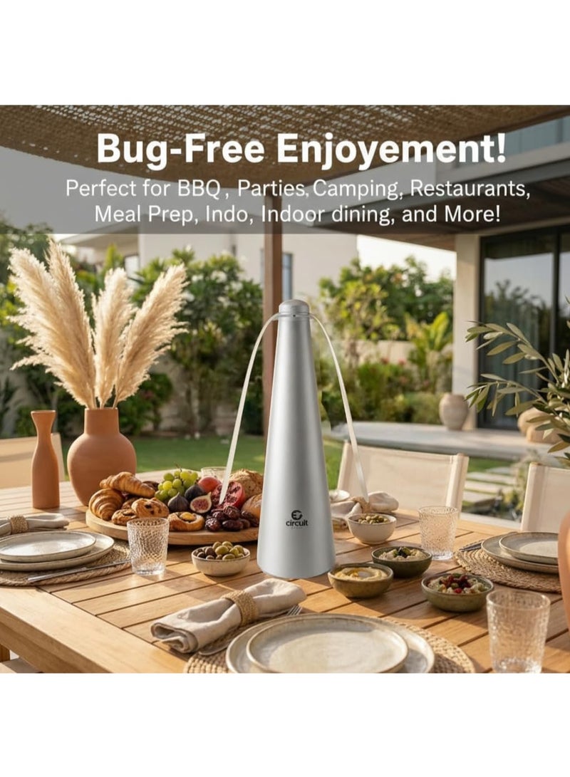 Circuit Green Fly Repellent Fan for Tables – Silver, Portable Table-Top Insect Deterrent, Quiet USB or Battery Powered, Indoor/Outdoor for Food, Restaurants, Garden, Camping & Picnic - Image 2