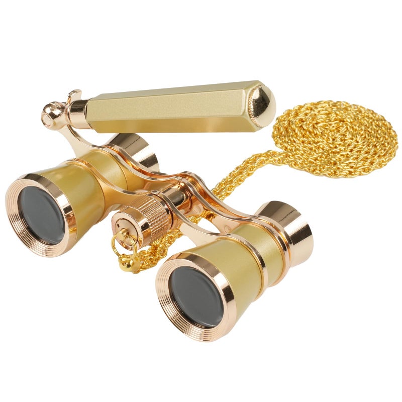 BOSTRON 3X25 Opera Glasses Theater Binoculars Compact with Adjustable Handle & Chain, Portable Vintage Theater Glasses Mini Binoculars for Adults Women Kids for Concerts Opera Houses Cinema, Gold - Image 1