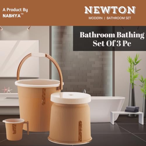 Nabhya Newton Combo of 3 pcs Bathroom Accessories Set Plastic Bathroom Set with 20Ltr Plastic Bucket, Small Mug and Big Stool for Home, Kitchen & Bathroom (Beige) - Image 4