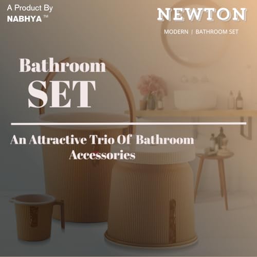 Nabhya Newton Combo of 3 pcs Bathroom Accessories Set Plastic Bathroom Set with 20Ltr Plastic Bucket, Small Mug and Big Stool for Home, Kitchen & Bathroom (Beige) - Image 2