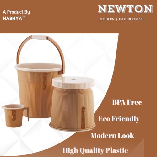 Nabhya Newton Combo of 3 pcs Bathroom Accessories Set Plastic Bathroom Set with 20Ltr Plastic Bucket, Small Mug and Big Stool for Home, Kitchen & Bathroom (Beige) - Image 3