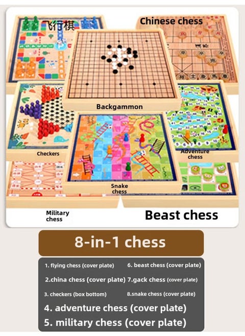 Children's Flying Chess Checkers Multi-functional One Chessboard Gobang Go Cards Colosseum Chess Combination Educational Toys-Color:Eight In One  Medium 30x30cm