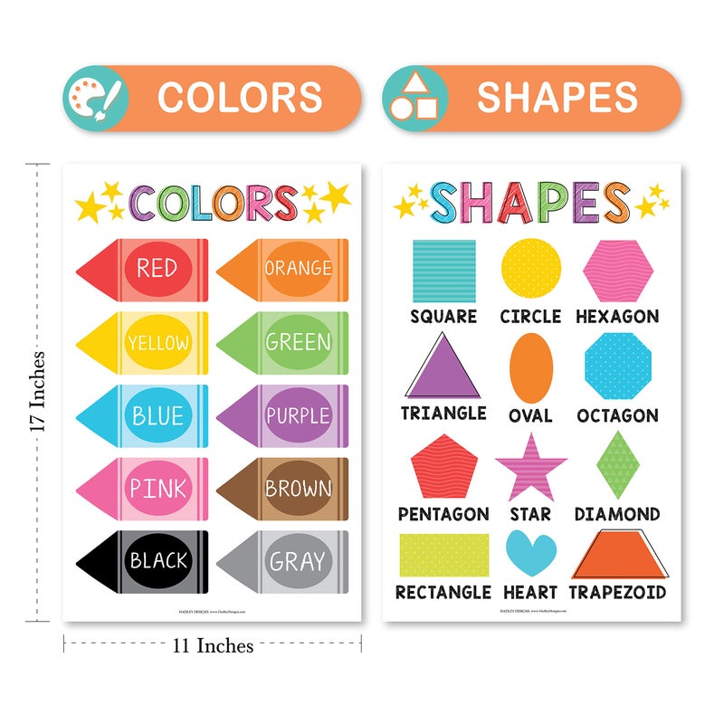 Hadley Designs ABC Posters For Classroom Wall - Shapes, 1-100 Number Chart, Color & Alphabet Learning Posters For Toddlers 1-3, PreK, Kindergarten & Homeschool, Laminated Colorful Classroom Poster - Image 4