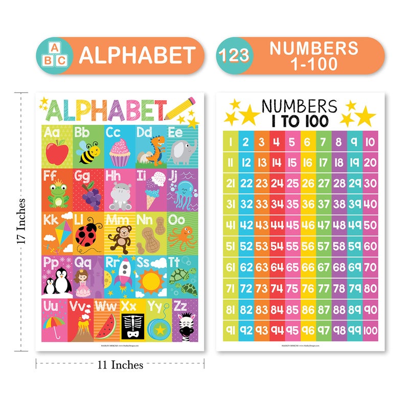 Hadley Designs ABC Posters For Classroom Wall - Shapes, 1-100 Number Chart, Color & Alphabet Learning Posters For Toddlers 1-3, PreK, Kindergarten & Homeschool, Laminated Colorful Classroom Poster - Image 5