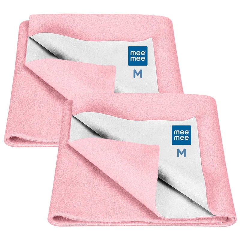 mee mee Mee Mee Reusable Water Proof Cotton Bed Protector SheetExtra Absorbent MatDry SheetsUrine SheetDry Mat Pack of 2 70CmX100Cm Medium Pink  - Image 1