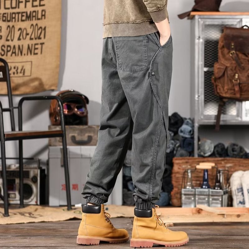 Generic Spring New Style Functional Style Simple Fashion Workwear Trousers Mens Trendy Solid Color All-match Trendy Leg-toe Sports Trousers Grey  - Image 1