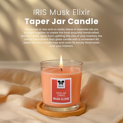 IRIS Taper Glass Jar Candle, Musk Elixir,Rich Muskfragrance,Elegant And Mesmerizing Home Fragrance Solutions,Fragrances For Fine Living,Unit Of 1 Colored And Scented Taper Jar Candle With Lid, Scented - Image 2