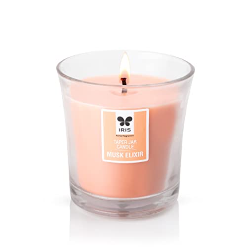 IRIS Taper Glass Jar Candle, Musk Elixir,Rich Muskfragrance,Elegant And Mesmerizing Home Fragrance Solutions,Fragrances For Fine Living,Unit Of 1 Colored And Scented Taper Jar Candle With Lid, Scented - Image 5