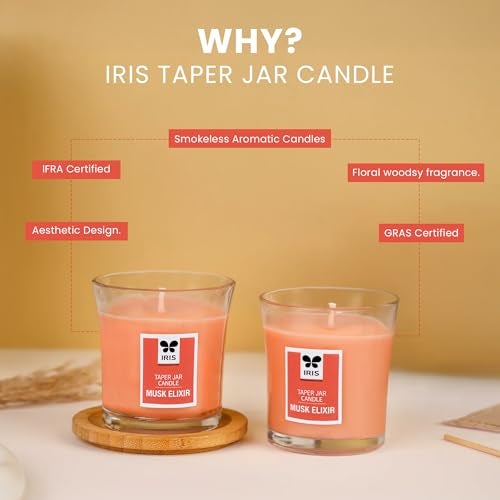 IRIS Taper Glass Jar Candle, Musk Elixir,Rich Muskfragrance,Elegant And Mesmerizing Home Fragrance Solutions,Fragrances For Fine Living,Unit Of 1 Colored And Scented Taper Jar Candle With Lid, Scented - Image 3