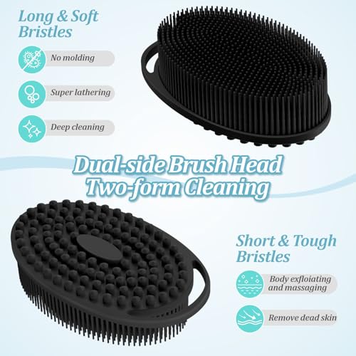 GEENOA Silicone Back/Body/Face Scrubber & Soft Bath Glove Set 4PCS, Gentle Exfoliating Back & Body Scrubber with Dual-Side Brush Head, Hand-fit Bath Glove & Face Scrubber for Deep Cleaning(Black-4PC) - Image 4