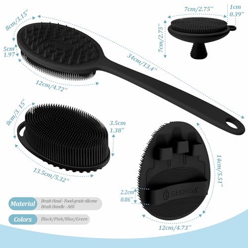 GEENOA Silicone Back/Body/Face Scrubber & Soft Bath Glove Set 4PCS, Gentle Exfoliating Back & Body Scrubber with Dual-Side Brush Head, Hand-fit Bath Glove & Face Scrubber for Deep Cleaning(Black-4PC) - Image 2