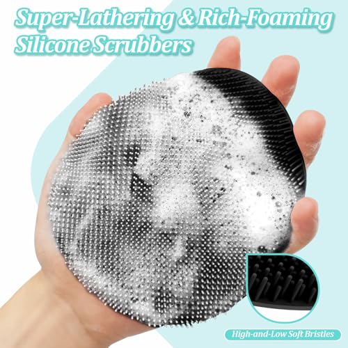 GEENOA Silicone Back/Body/Face Scrubber & Soft Bath Glove Set 4PCS, Gentle Exfoliating Back & Body Scrubber with Dual-Side Brush Head, Hand-fit Bath Glove & Face Scrubber for Deep Cleaning(Black-4PC) - Image 5