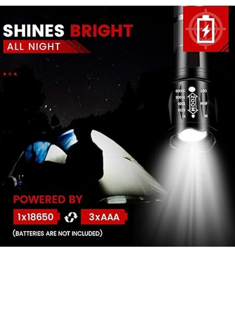 QLIGHT LED Flashlights High Lumens 2 Pack, Powerful Tactical Flashlight With 5 Modes, Pocket Small Flash Light, Waterproof Zoomable Flashlights for Camping Home Emergencies, Camping Essentials (Batteries not Included)  - Image 5