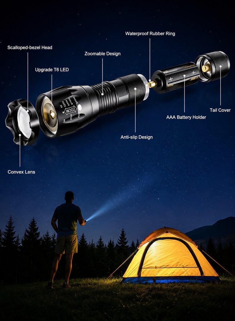 QLIGHT Portable LED Flashlights High Lumens 2 Pack, Powerful Tactical Flashlight With 5 Modes, Pocket Small Flash Light, Waterproof Zoomable Flashlights for Camping Home Emergencies, Camping Essentials (Batteries not Included) - Image 3