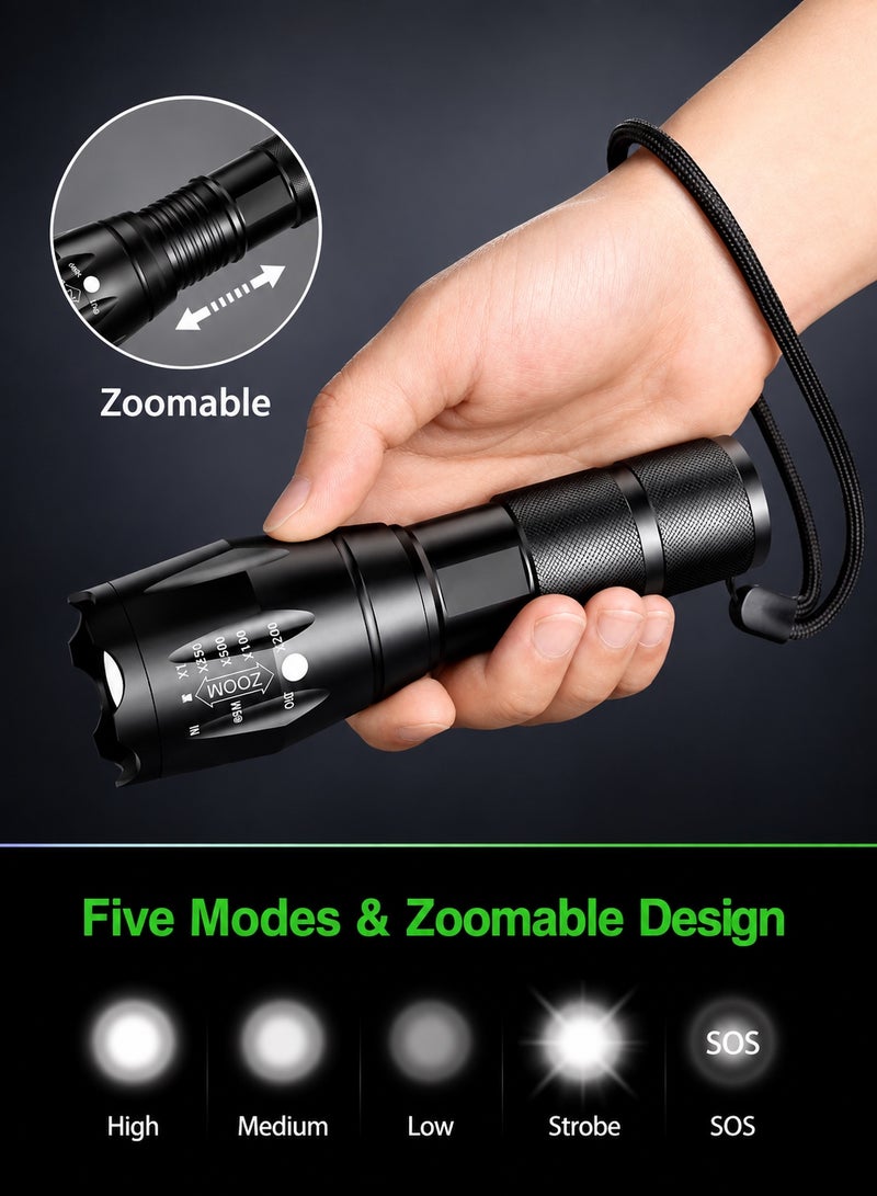 QLIGHT Portable LED Flashlights High Lumens 2 Pack, Powerful Tactical Flashlight With 5 Modes, Pocket Small Flash Light, Waterproof Zoomable Flashlights for Camping Home Emergencies, Camping Essentials (Batteries not Included) - Image 5
