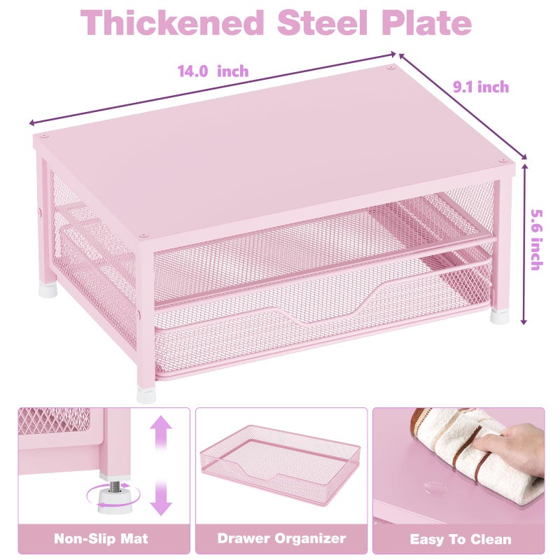 OPNICE Computer Monitor Stand Riser, Desk Organizer with Drawer, Laptop Stand, Office Desk Accessories & Workspace Desktop Organizers Storage for Office Supplies(Pink) - Image 2