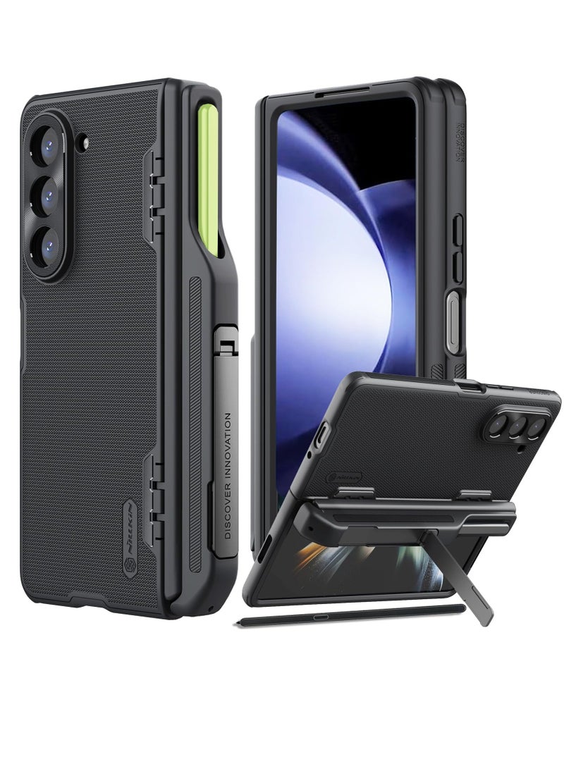 Excefore جراب لهاتف Samsung Galaxy Z Fold 5 مع حامل قلم S رفيع جديد وغطاء معدني للكاميرا، حماية المفصلة مع حامل مخفي لهاتف Samsung Galaxy Z Fold 5، 2023، أسود - Image 1