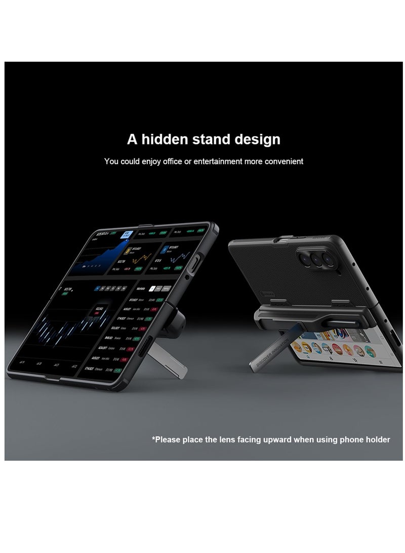 Excefore جراب لهاتف Samsung Galaxy Z Fold 5 مع حامل قلم S رفيع جديد وغطاء معدني للكاميرا، حماية المفصلة مع حامل مخفي لهاتف Samsung Galaxy Z Fold 5، 2023، أسود - Image 4