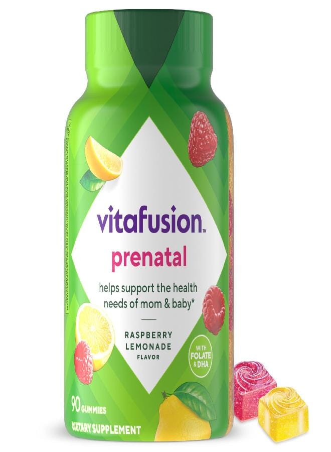 Vitafusion Prenatal Gummy Vitamins, Raspberry Lemonade Flavored, Pregnancy Vitamins For Women, With Folate And Dha, America’S Number 1 Gummy Vitamin Brand, 45 Day Supply, 90 Count (Pack Of 1) - Image 1