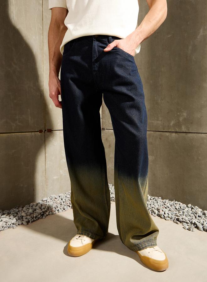 Mascln Sassafras Men Blue Mid Rise Ombre Wide Leg Jeans - Image 3
