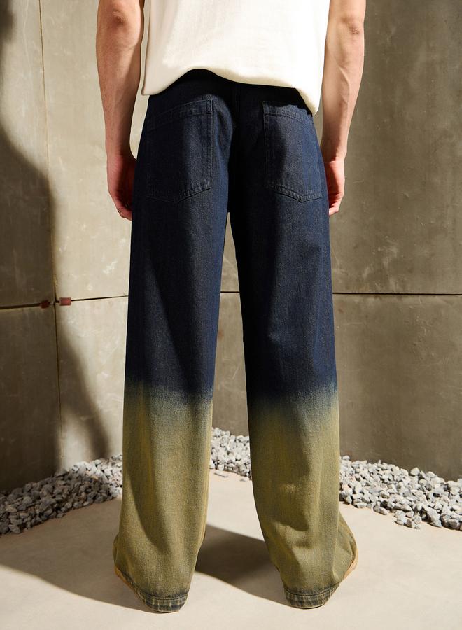 Mascln Sassafras Men Blue Mid Rise Ombre Wide Leg Jeans - Image 5