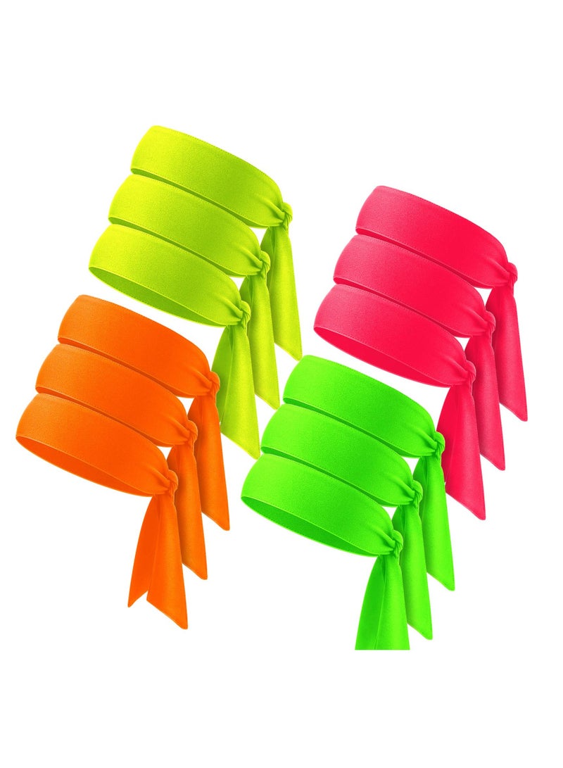 إسكدنيا 12 Pieces Sports Headband Head Tie Tennis Tie Headbands Sweatbands Headbands Wristbands Head Wrap Ideal for Working Out, Tennis, Basketball, Softball, Running Workout - Image 1
