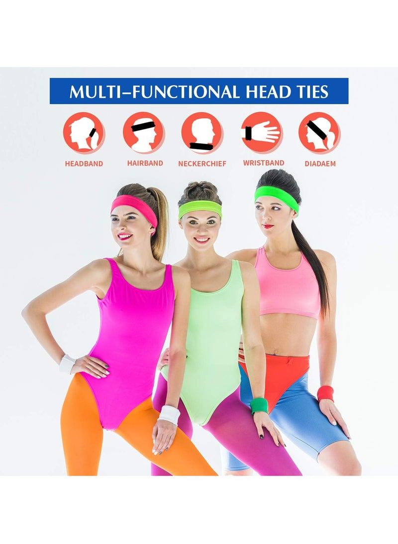 إسكدنيا 12 Pieces Sports Headband Head Tie Tennis Tie Headbands Sweatbands Headbands Wristbands Head Wrap Ideal for Working Out, Tennis, Basketball, Softball, Running Workout - Image 4