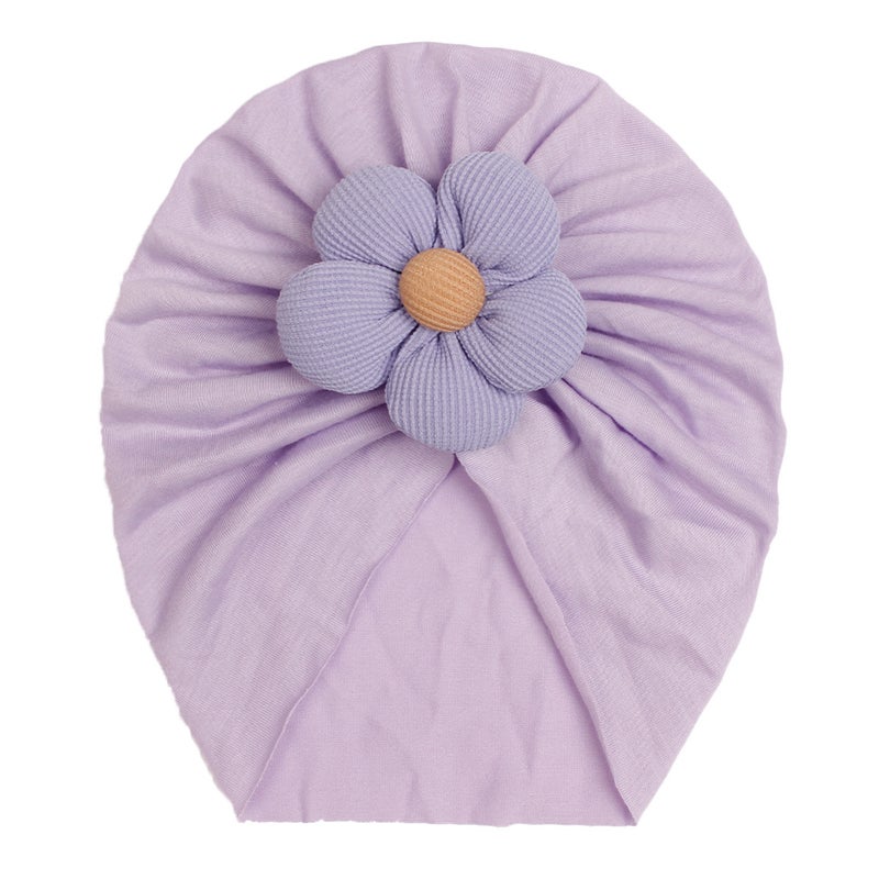 Autumn 2023 New Childrens Imitation Cotton Pullover Cap Baby Creative Comfortable Breathable Flower Cap Baby Hat Purple