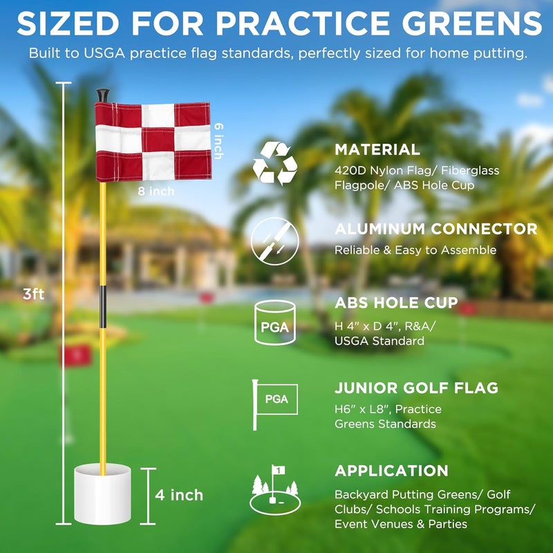 KINGTOP Golf Flagstick Mini, Putting Green Flag for Yard, All 3 Feet, Double-Sided Numbered Golf Flags, Golf Pin Flag Hole Cup Set, Portable 2-Section Design, Gifts Idea - Image 2